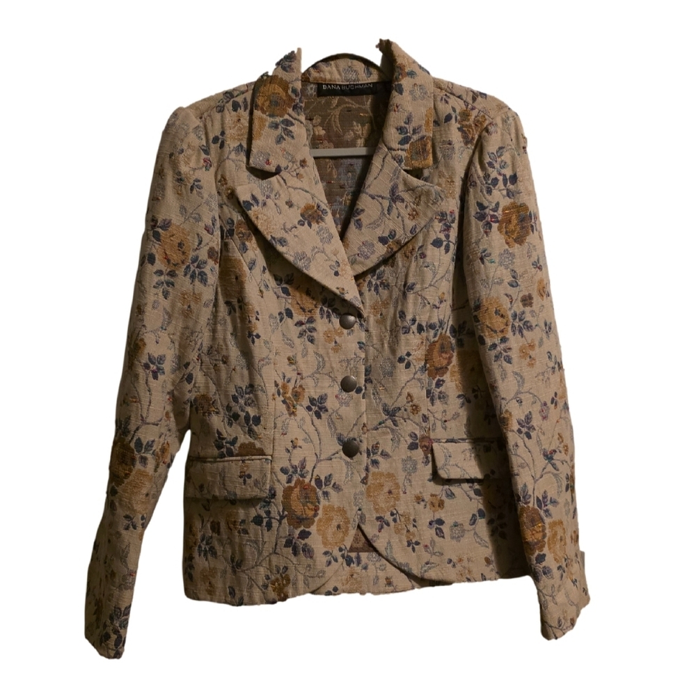 Vintage Dana Buchman Floral Blazer - Beige and Blue